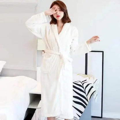 Thickened Long Coral Fleece Robe for Women Autumn Winter Plush Flannel Sleepwear Ankle-Length Men's Bathrobe Home Clothes