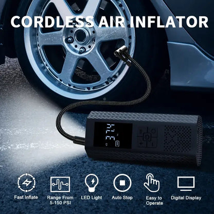 Portable Rapid Tyre Inflator Air Compressor with LED Light And Pressure Gauge for Cars Bicycles Balls - Auto Tire Inflator Gun