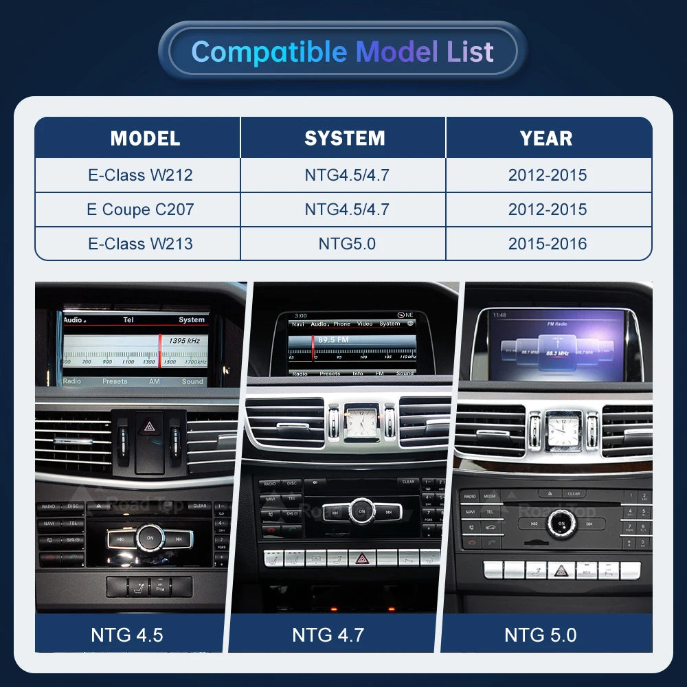 Road Top Wireless CarPlay for Mercedes Benz E-Class W212 E Coupe C207 NTG4.5/4.7/5.0 2011-2015 with Airplay Android Auto