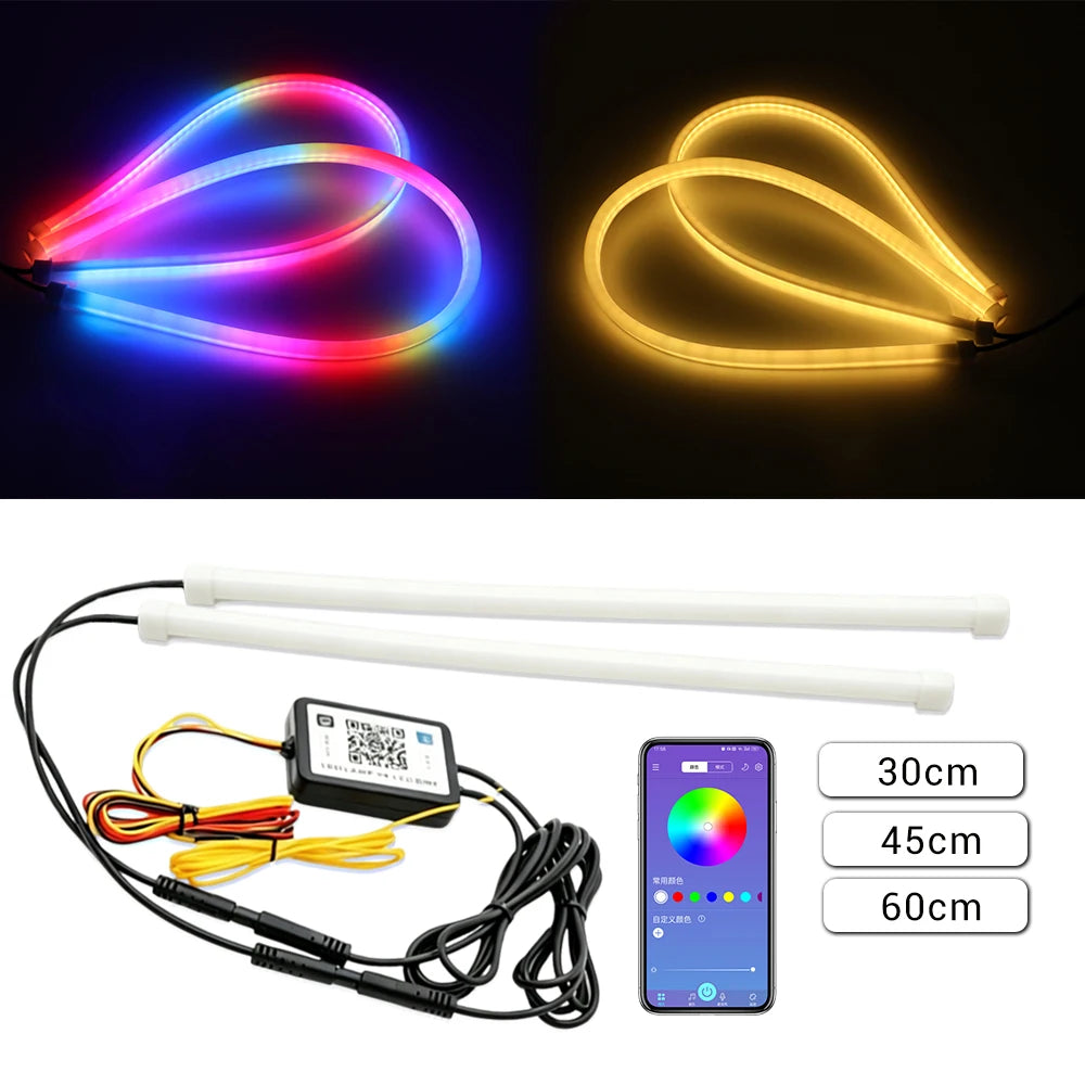 Dynamic Drl RGB Universal LED Headlights Strip Sequential Tun Signal Strip Neon Welcome Lamp Daytime Running Lights APP Control