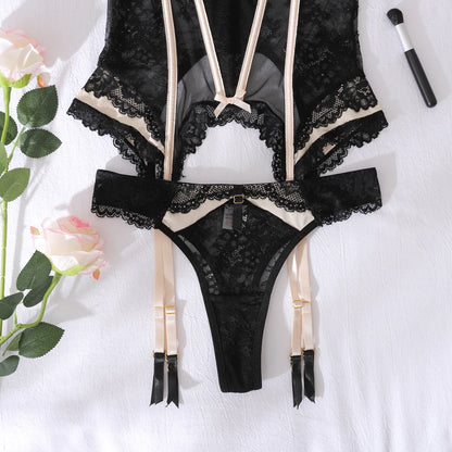 2025 Perspective Lace and Lace Fashion Contrast Shape Adjustment Sexy Underwear Two Piece Set