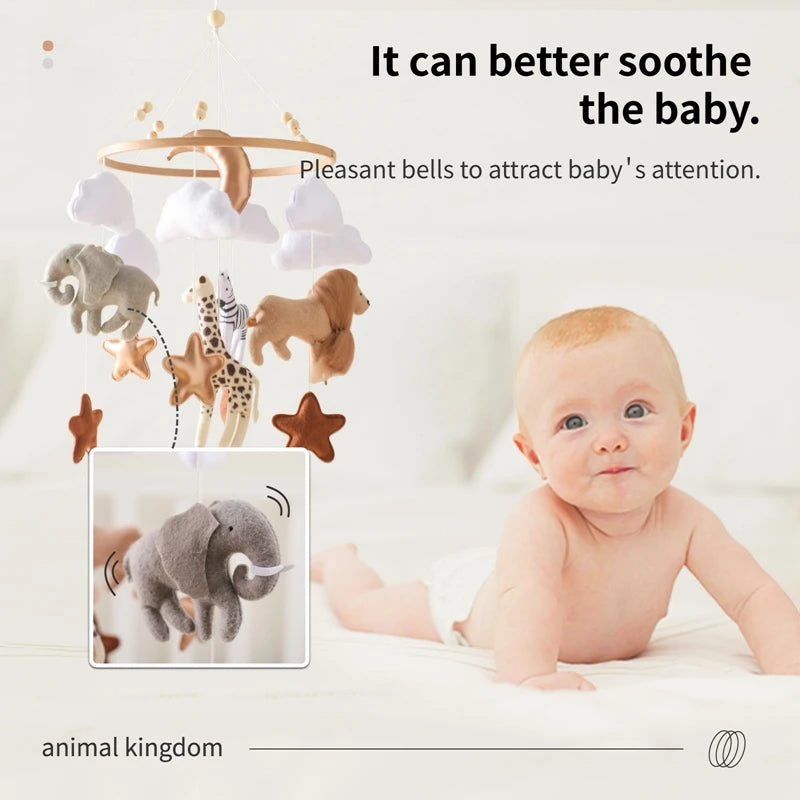 Baby Mobile Crib Bed Bell Musical Rattles Toys Soft Felt Cartoon Animal for Infants Nursery Mobiles Forest Animals Crib Toys