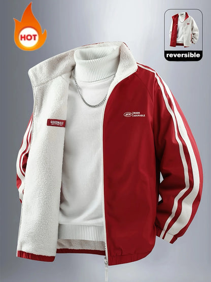 Men's Jacket, Men's Casual Outdoor Sports Warm Jacket, Reversible Jacket, Popular Fashion Couple Jacket, Windproof and Wear-Resistant Fabric, Soft and Comfortable, Men's Loose Jacket