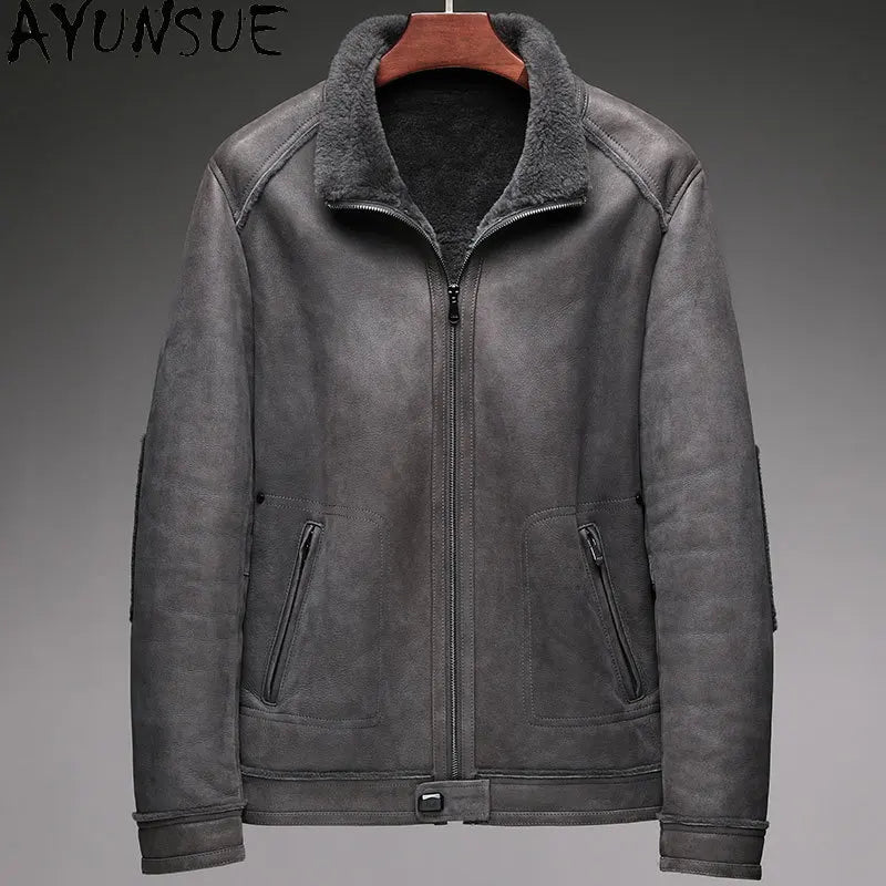 AYUNSUE Natural Real Sheepskin Fur Coat 2024 Winter Jacket Mens Fur Jackets Coats Fashion Genuine Leather Jacket Men Clothing