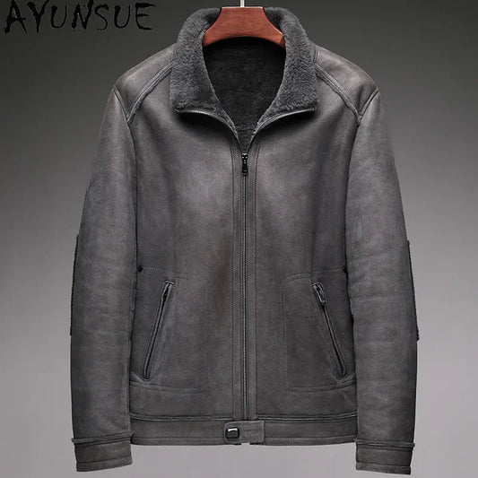 AYUNSUE Natural Real Sheepskin Fur Coat 2024 Winter Jacket Mens Fur Jackets Coats Fashion Genuine Leather Jacket Men Clothing