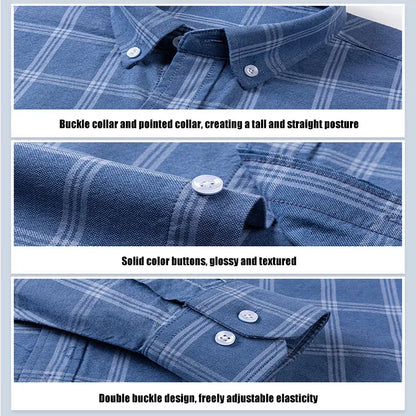 Classic Men's Long Sleeved Check Shirts 100% Oxford Cotton Casual Fashion Soft Plaid Stripe Solid Male Business Slim Fit Blouses