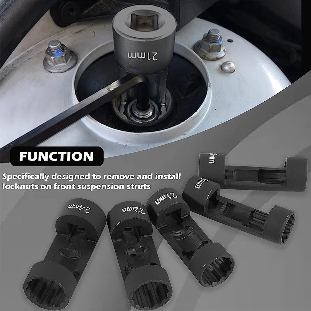 5Pcs 12 Point Suspension Strut Socket Chrome Vanadium Steel Strut Nut Socket Set 1/2in Drive 18‑24mm for Car Repair Tool