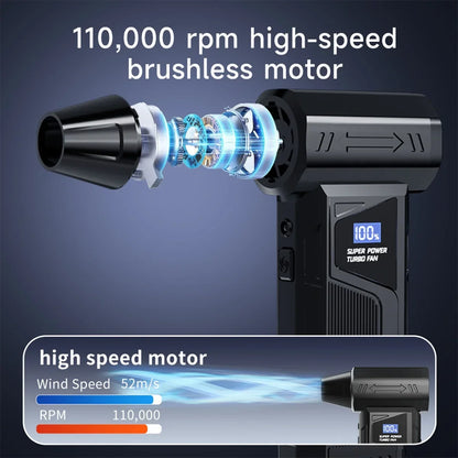 【2026 New】Brushless Wireless Jet Fan Turbo Air Blower For Car Cleaning With LED Light Digital Display Portable Outdoor BBQ Use
