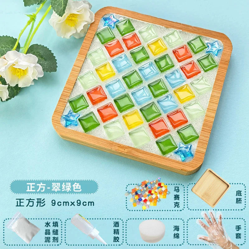 DIY Handmade Coaster Creative Mosaic Crystal Bamboo Material Kits Cup Mat Parent-child Hand Craft Toy Kids Gift