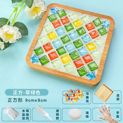 DIY Handmade Coaster Creative Mosaic Crystal Bamboo Material Kits Cup Mat Parent-child Hand Craft Toy Kids Gift