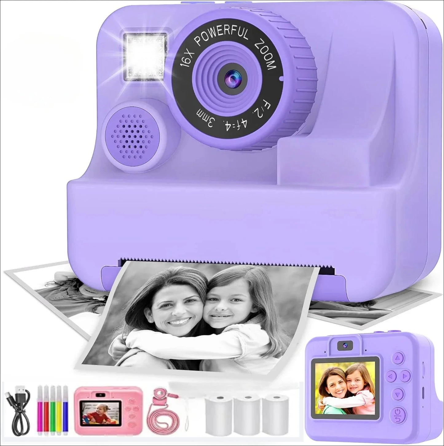 Children's Instant Printing Camera and Video Photography Toy for Boys and Girls, Mini Digital Camera with Printer