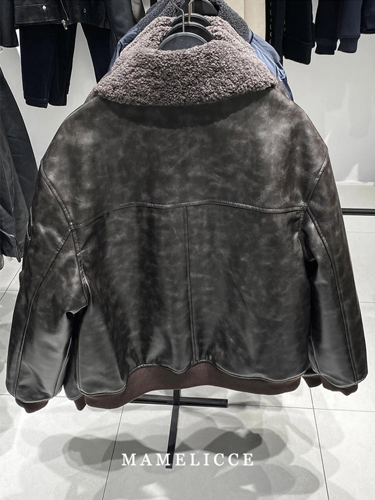MAMELICCE Original design Removable fur collar jacket Thickened Casual coat Men's clothing Vintage leather jackets overcoats