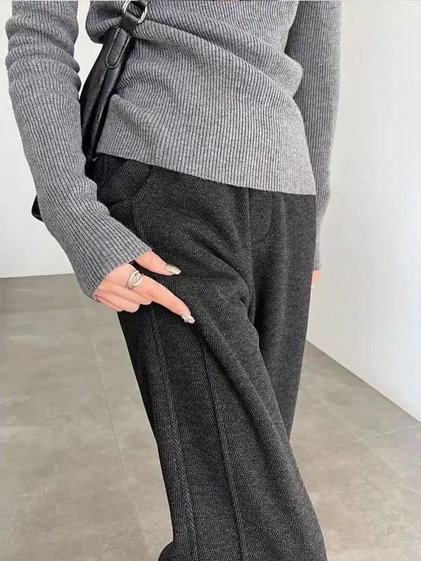 Thickened Fleece Wide Leg Pants High Waist Trousers for Women Casual Autumn Winter Slimming Warmth Pants Korean Style