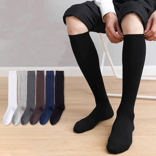 1/5 Pairs Men's Solid Cotton Long Crew Socks Elastic Business Formal Dress Socks For Gentleman Daily Party