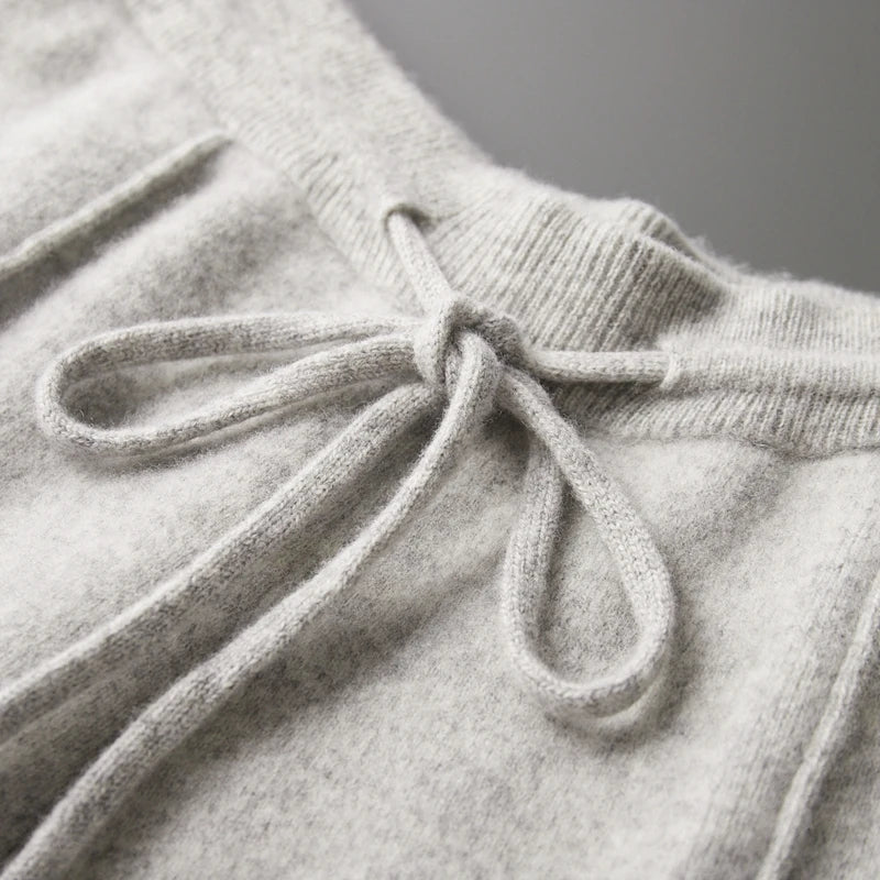 Men Wool Pants Autumn Winter 100%Merino Wool Thick Warm Smart Casual Trousers Knitwear Elasticity Waist Basic Sport Pants ﻿
