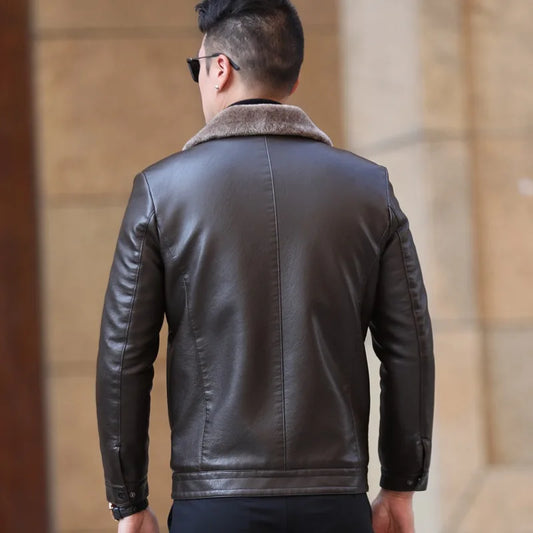 YX-225 Genuine Leather Jacket Men's Fur All-in-One Casual Thickening Plus Fleece Sheepskin Plus Fertilizer Plus Size Winter