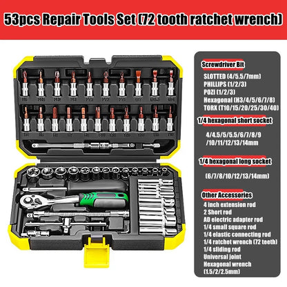 Advanced Car Repair Kit , Ratchet Wrench Set with Sockets Screwdriver Bits, Professional Tool Set, Car Maintenance Essentials