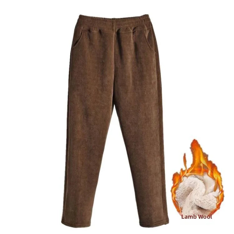 High Waist Fleece Lined Corduroy Harlan Pants Straight Leg Warm Women's Casual Trousers Autumn Winter New Arrival