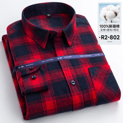 Men's long-sleeved cotton jersey checked shirt - suitable for daily work in all seasons, featuring fashionable style.
