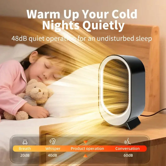 1200W Portable Electric Heater Mini Desktop Fan Heater Smart Hot Air Blower for Home Bedroom Office Winter Warmer