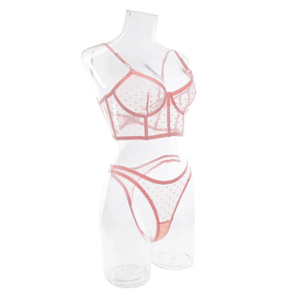Ellolace Polka Dot Sensual Lingerie Transparent Lace Set Women 2 Piece Seamless Bilizna Set See Through Sexy Black Intimate