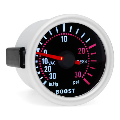 2 "52mm Turbo Boost Gauge 0~30PSI White LED Smoke Len -30in.Hg~0~30PSI Auto Turbo Boost Controller Kit Holder waterpipe