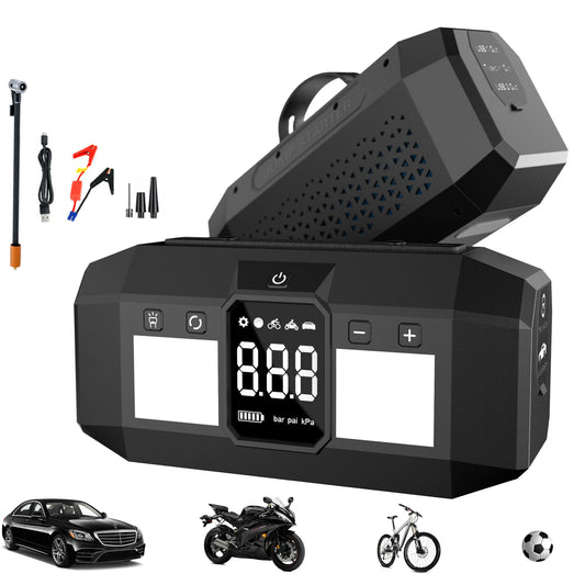 12V Car Jump Starter Equipped With Digital Display&Lighting,Jump Starter Battery With Air Pump Integrated Machine High Power