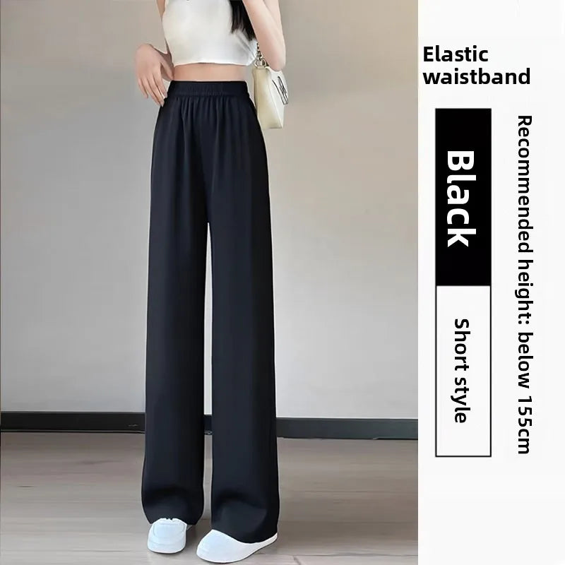 High Waist Straight Leg Suit Pants Women's Summer Thin Large Size Fat MM Hip Covering Slim Wide Leg Trousers Korean Style