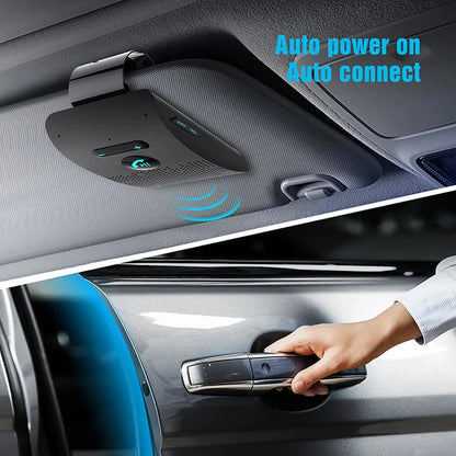 5.0 Handsfree Car Kit Hifi Speaker 2W Wireless Audio Receiver MP3 Music Player Noise Cancelling Sun Visor Clip