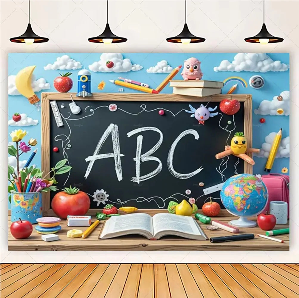 Welcome Back To The School Blackboard, Pencil Banner Backdrop, Holiday Education Theme Decoration, Photography Background Cloth