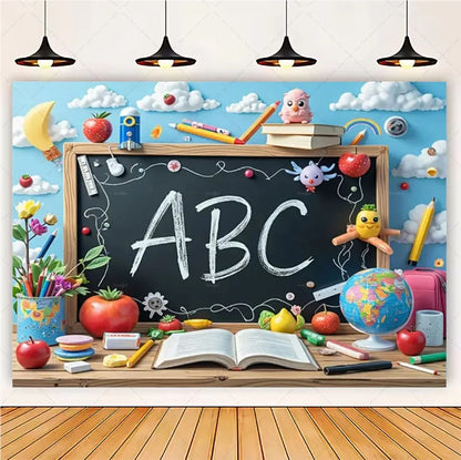 Welcome Back To The School Blackboard, Pencil Banner Backdrop, Holiday Education Theme Decoration, Photography Background Cloth