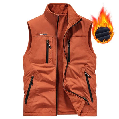 Casual Fleece Lined Vest Men's Autumn Winter Double-sided Wear Stand Collar Jacket Warm Plush Outerwear Comfortable Vest Top
