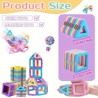 Large Magnetic Building Block Toy Set - Stem Educational Construction Toy, Colorful Mix, Creative Birthday/Holiday Gift