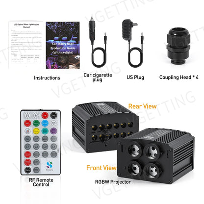 4 Port Twinkle RGBW Meteor Ceiling Car Roof Shooting Star Light LED Fiber Optic Light Starry Sky Lamp APP Music Remote Control