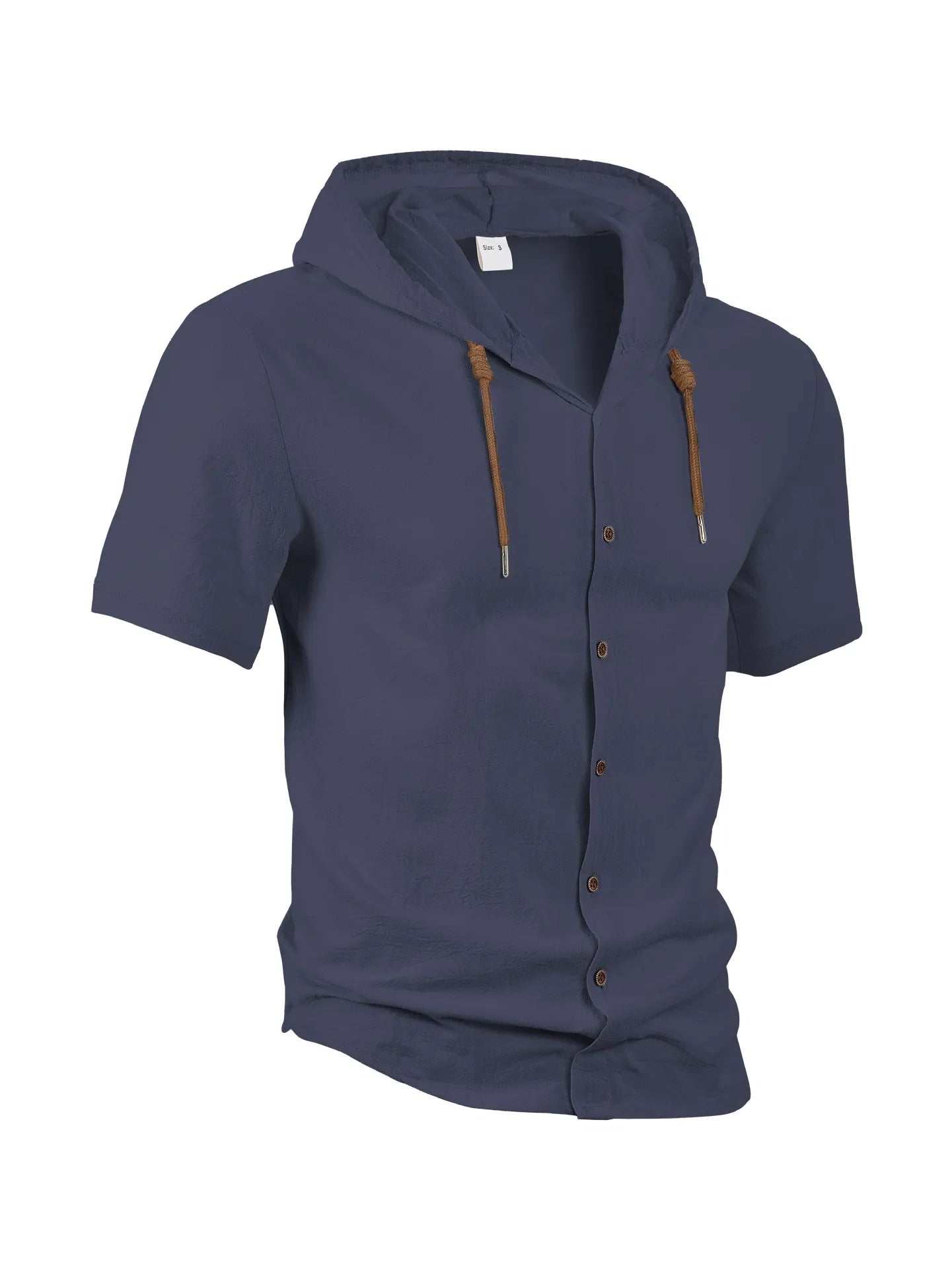 Men's Hooded Button Down Shirt Short Sleeve Linen Look Casual Top Drawstring Summer Beach Vacation Shirt 2026