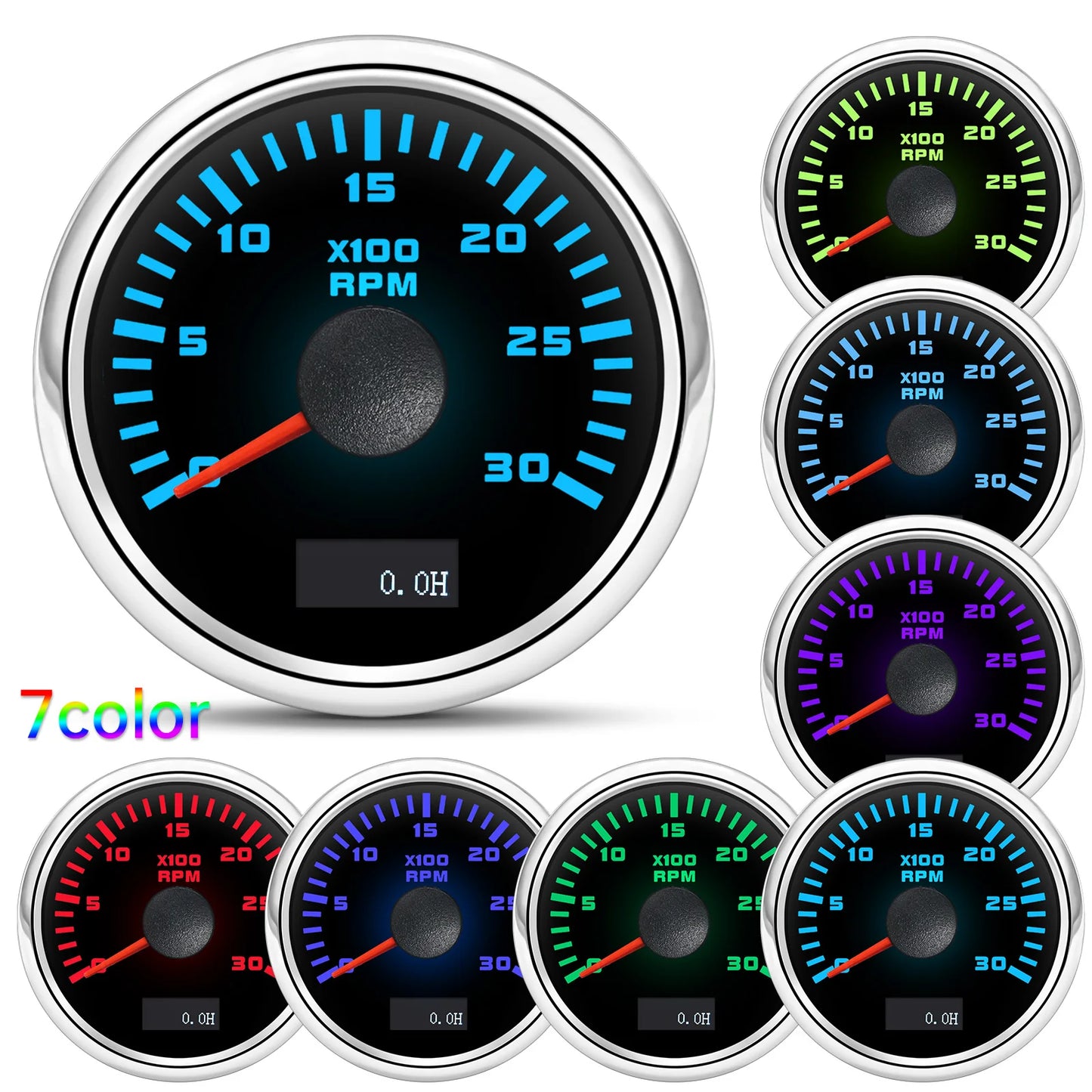 3000/4000/6000/7000/8000 RPM Gauge with Hourmeter Gauge 52mm Tachometer Waterproof 7 Color Backlight Tacho Gauge For Car Boat