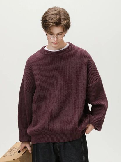 Men's 18oz Heavyweight Chunky Knit Sweater Basic Crew Neck Solid Color Textured Streetwear Winter Thermal Non-Scratch Top