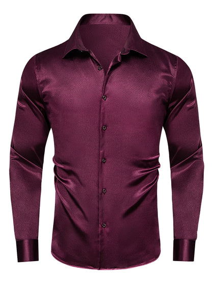 Hi-Tie Stain Mens Shirts Casual Long Sleeve Dress Shirt Blouse for Male Wedding Gift Party Teal Pink Red White Grey 15 COLORS