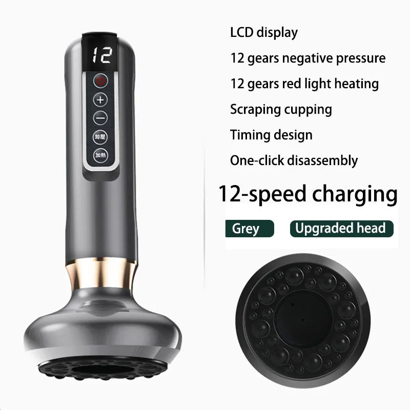 Electric Body Massager Cupping Device 12 Level Vacuum Cupping Cans Rechargeable Gua Sha Massager Heating Slimming and Fat Loss