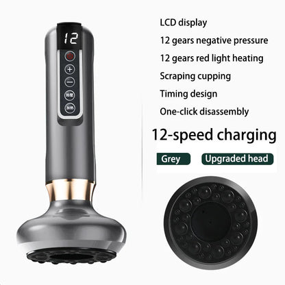Electric Body Massager Cupping Device 12 Level Vacuum Cupping Cans Rechargeable Gua Sha Massager Heating Slimming and Fat Loss