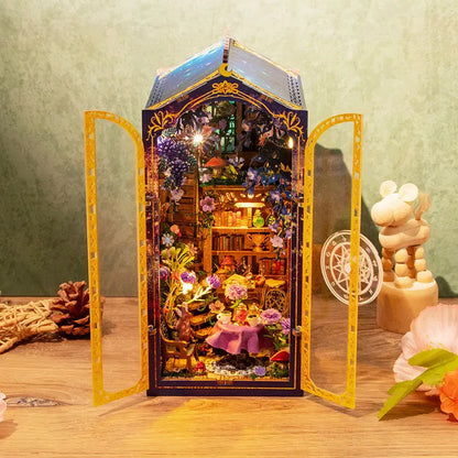 DIY Wooden Book Nook Figurines Miniatures Dollhouse Magic Garden Workshop Bookend for Friends Birthday Gifts Home Decor Crafts