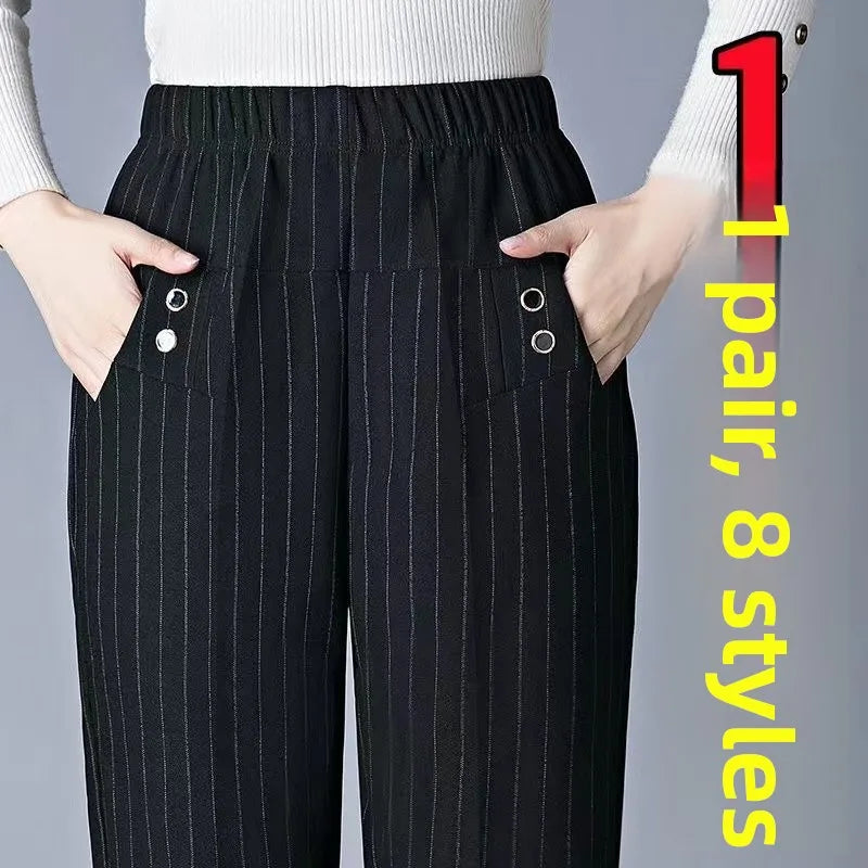 Women's Fleece Lined Loose Straight Leg Elastic Waist Casual Pants Thickened Autumn Winter New Style Cotton Sheepskin Velvet