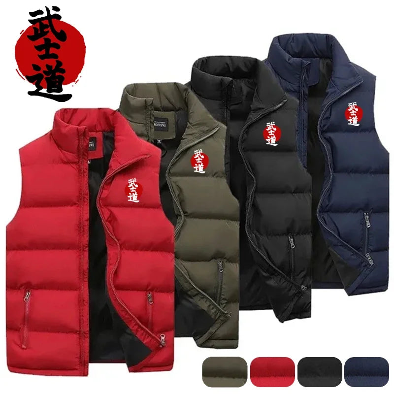 Men Bushido Casual Jacket Vest Coat Autumn Winter Men Fashion Sports Mandarin Collar Sleeveless Zipper Jacket Vest Coat