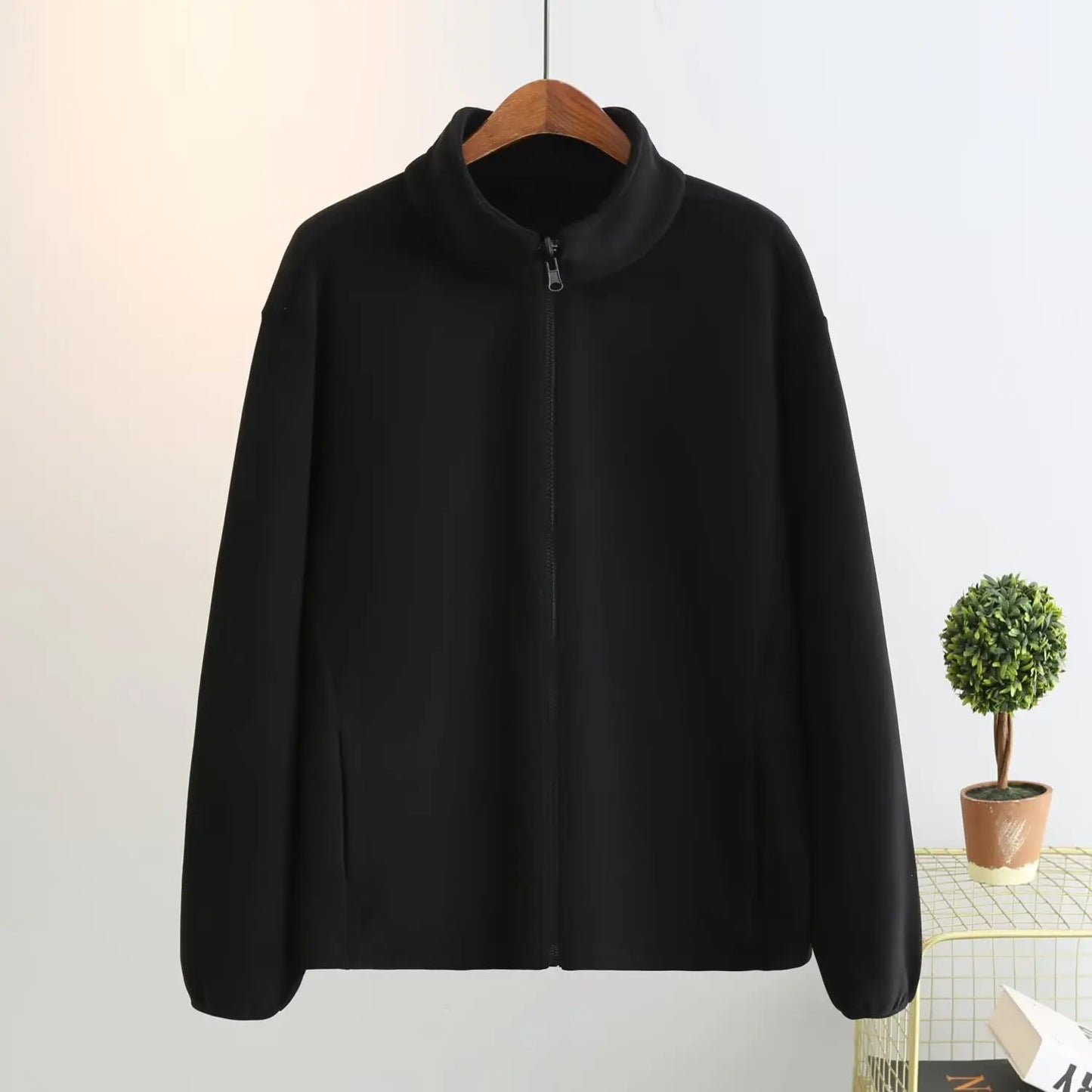 4XL Fashion Plus Size Women's Zipper Hoodie 2025 Winter Simple Warm Fleece Stand Collar Jacket Solid Color Sweatshirt 2606