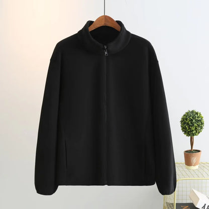 4XL Fashion Plus Size Women's Zipper Hoodie 2025 Winter Simple Warm Fleece Stand Collar Jacket Solid Color Sweatshirt 2606
