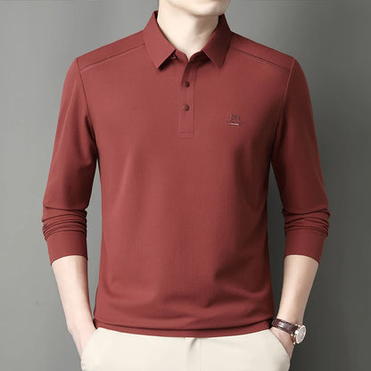 2025 New High End Long Sleeved T-shirt for Men Autumn Edition Flip Collar Thin Polo Shirt Business and Leisure Bottom Shirt