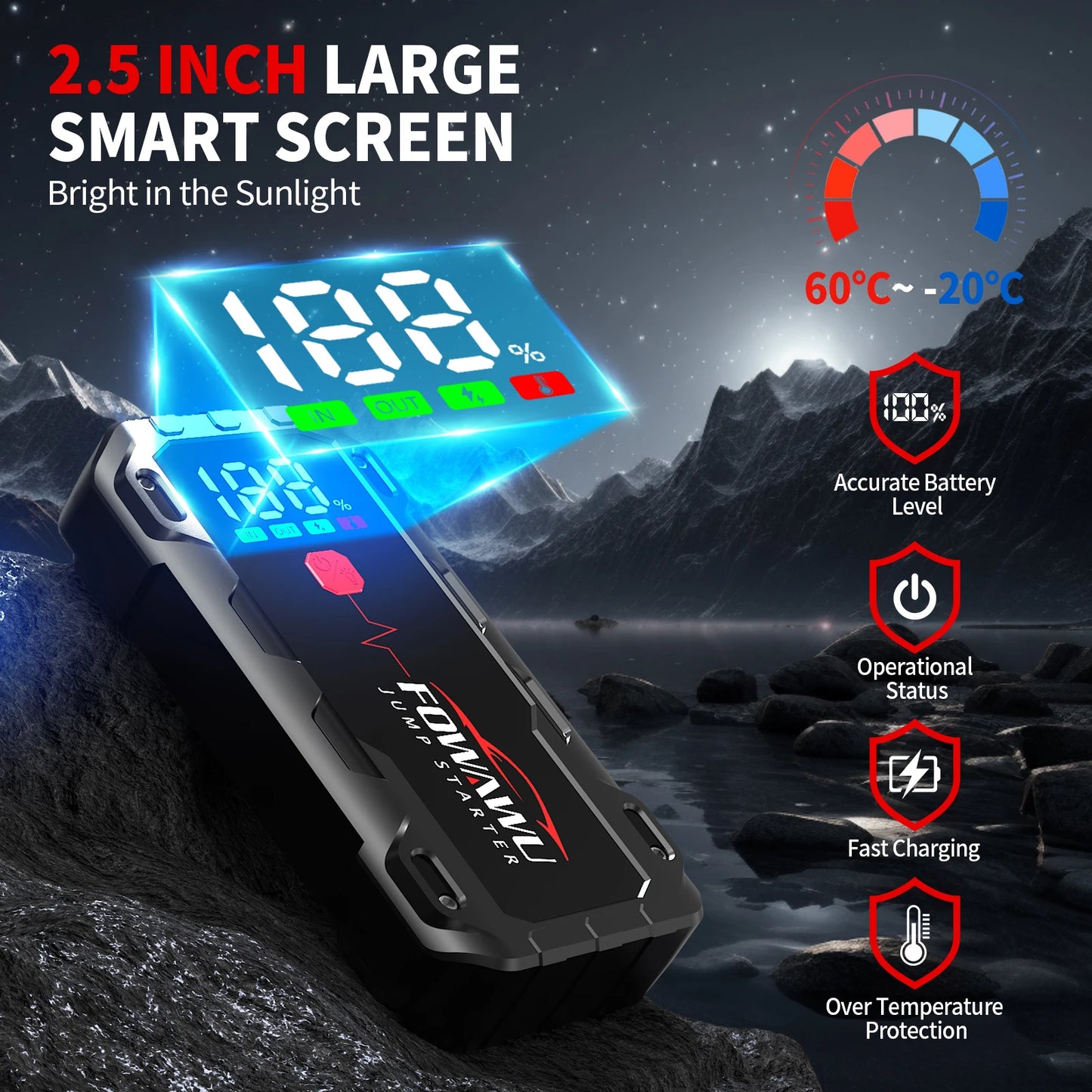 FOWAWU 22800mAh 6000A Jump Starter For 12V Vehicles (10L Petrol/8L Diesel) And Moto, Car Battery Jump Starter Power Pack