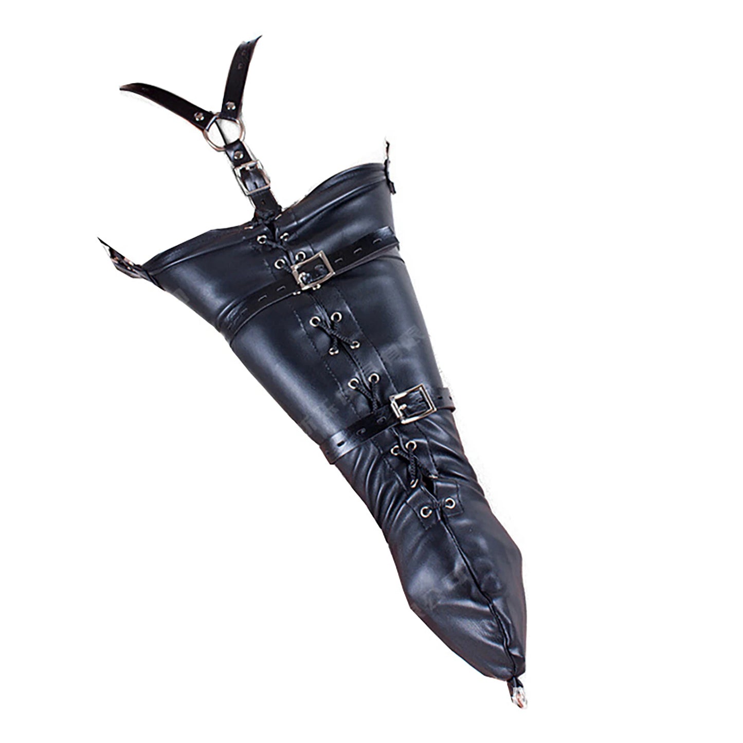 LILUPLAY Sexy Full Sleeve Leather Glove Zippered Armbinder One Arm Binder Bondage Restraint with over Shoulder Straps for Play