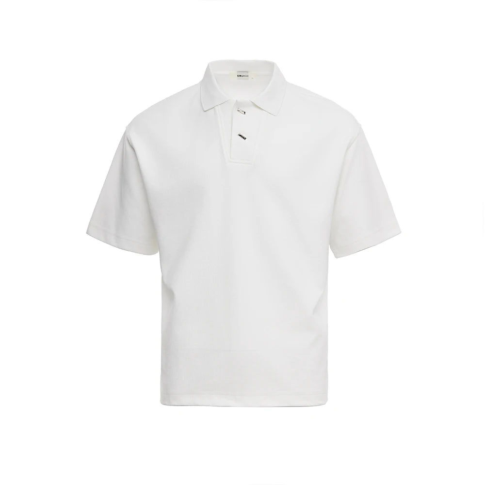 2026 Summer Men's 220g Heavyweight Waffle Polo Shirt Loose Lapel Breathable Soft Solid Color Basic Short Sleeve Tops