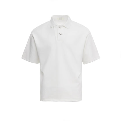2026 Summer Men's 220g Heavyweight Waffle Polo Shirt Loose Lapel Breathable Soft Solid Color Basic Short Sleeve Tops